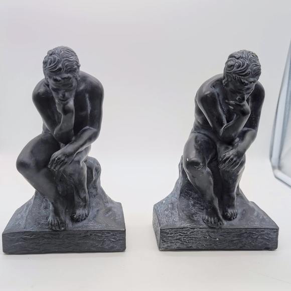 Vintage The Thinker Plaster Black Bookends - Picture 2 of 6